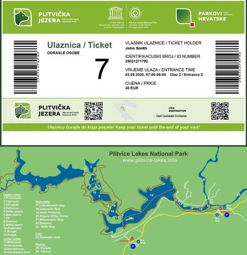 Ảnh vé và bản đồ của vườn quốc gia hồ Plitvice